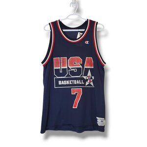 Vintage 90s USA Basketball Shawn Kemp #7 Champion Jersey Blue Size M